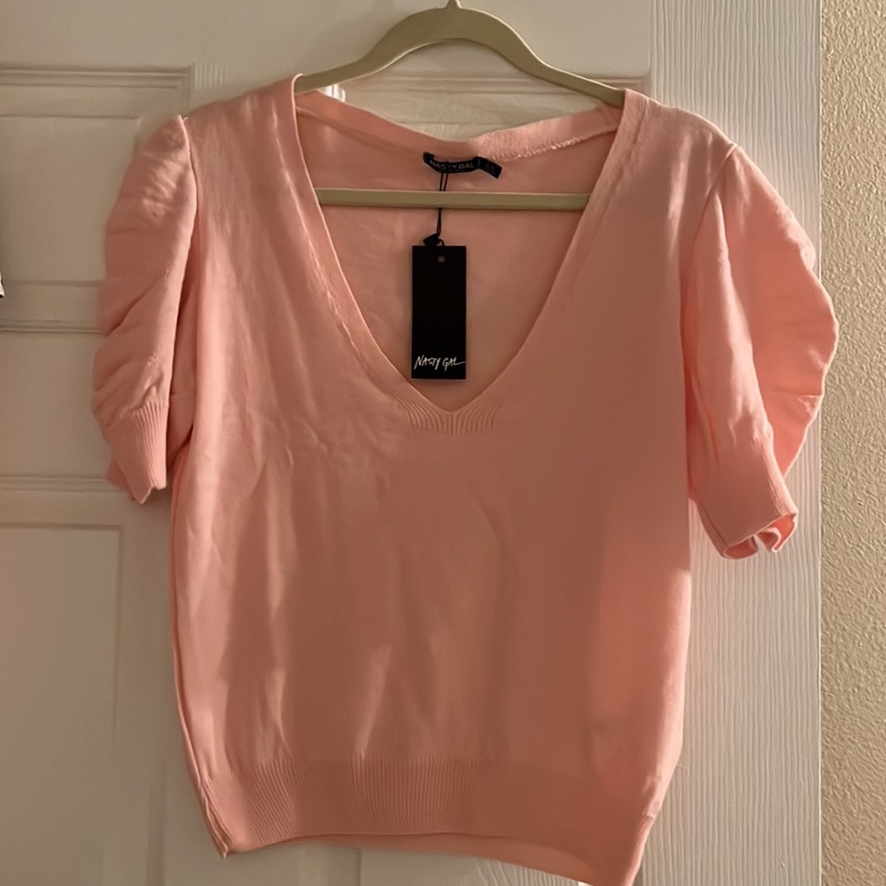 Nasty Gal What’s the Ruche V Neck Knit Sweater💕